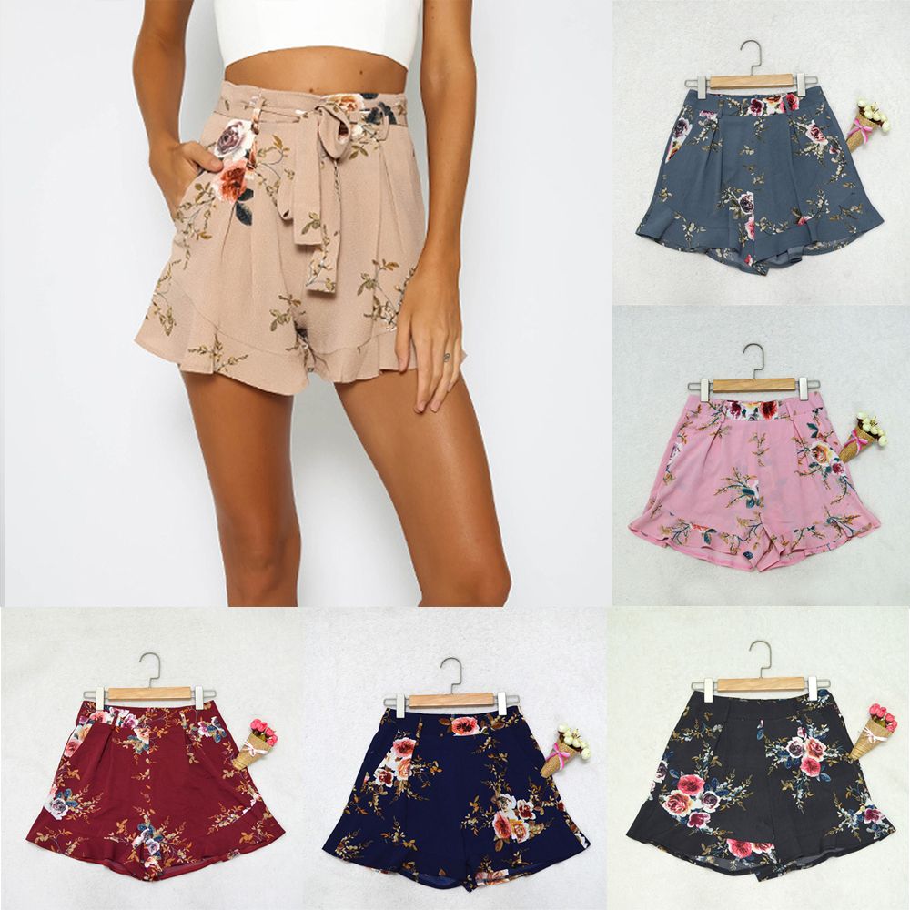 New Womens Skorts Elastic Waist Wide Leg Baggy Casual Shorts Hot Pants Plus Size