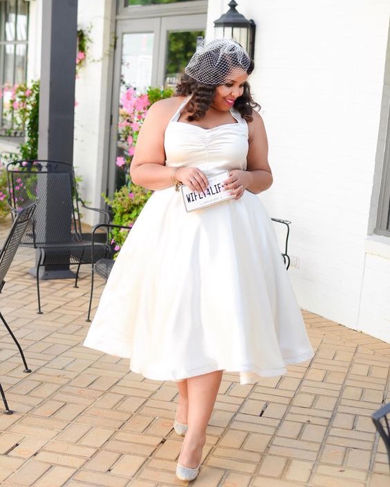 Simple Short Vintage Wedding Dress Cheap Bridal Gown with Lace Tea Length