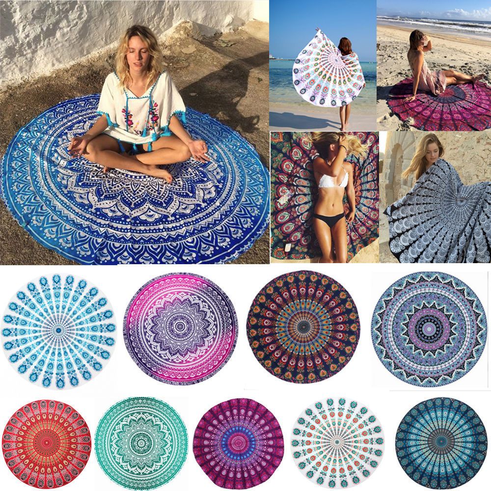 Indian Mandala Beach Towel Round Beach Blanket Chiffon Elephant