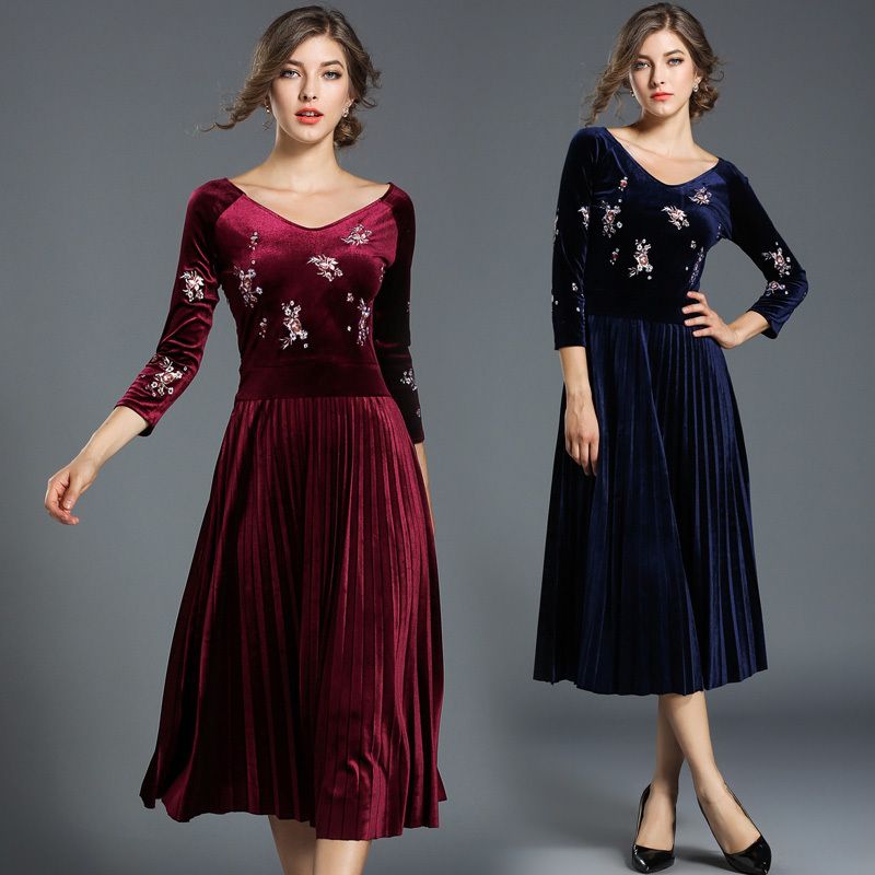 velvet embroidered gown