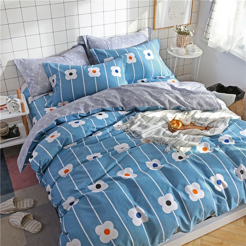 Light Blue White Print Pattern Home Textile 3 Bedding Set Bed Light Blue White Print Pattern Home
