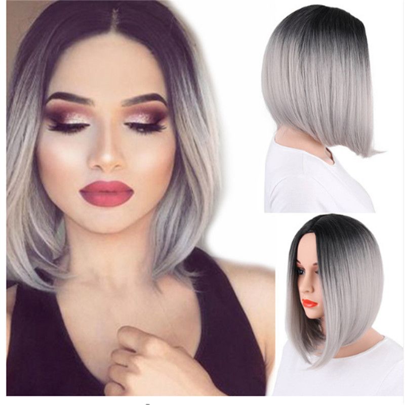 Hair Wig Synthetic Wigs Ombre Grey Hair Bob Style Short Wigs For Women Black And Pink Hairs Wigs Real Hair Best Synthetic Lace Wigs From