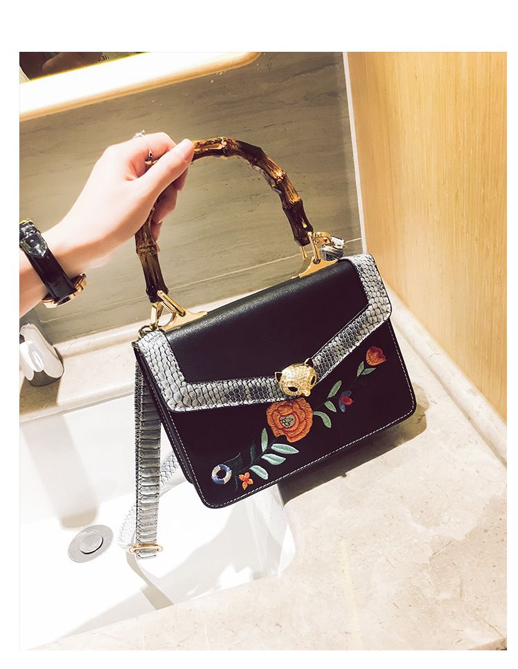 leather bag bamboo handle