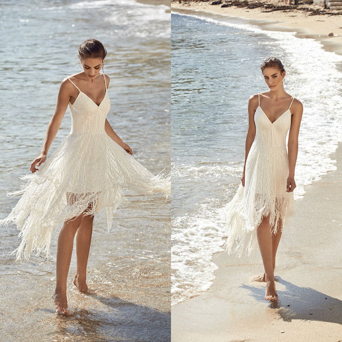 Discount2018 A Line Beach Wedding Dresses Spaghetti Lace
