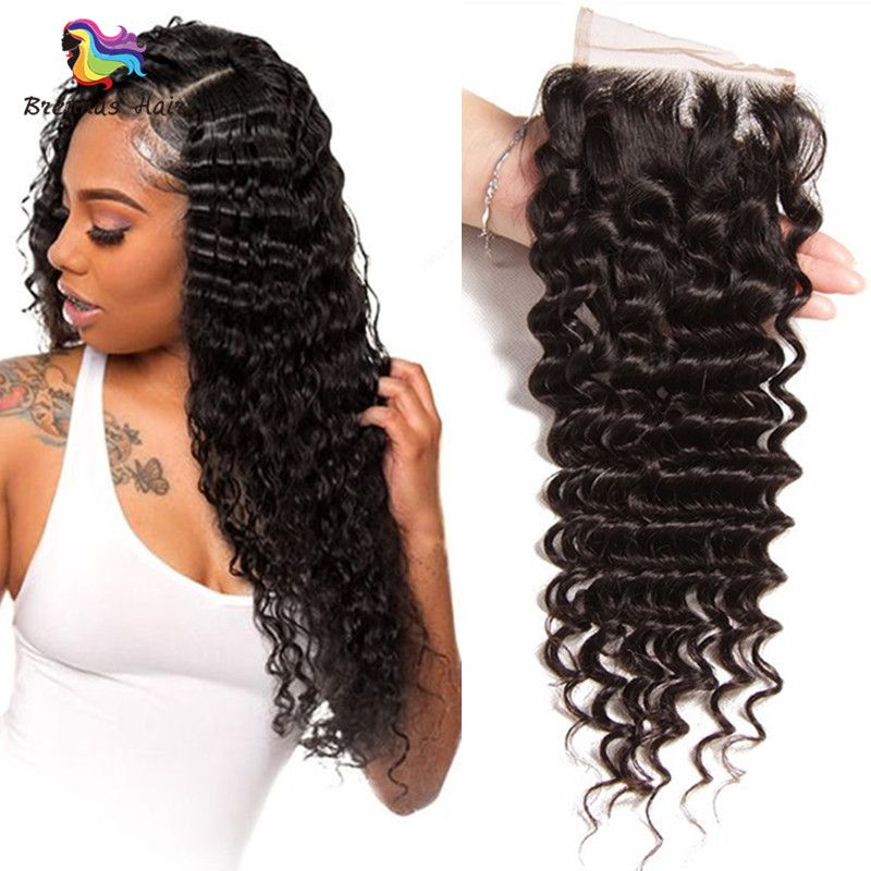 Deep Wave Brazilian Malaysian Remy Human Hair Lace Closure Free Part 4x4 100 Human Hair Closure Deep Curl Silk Closure Piece Brazilian Closure Pieces