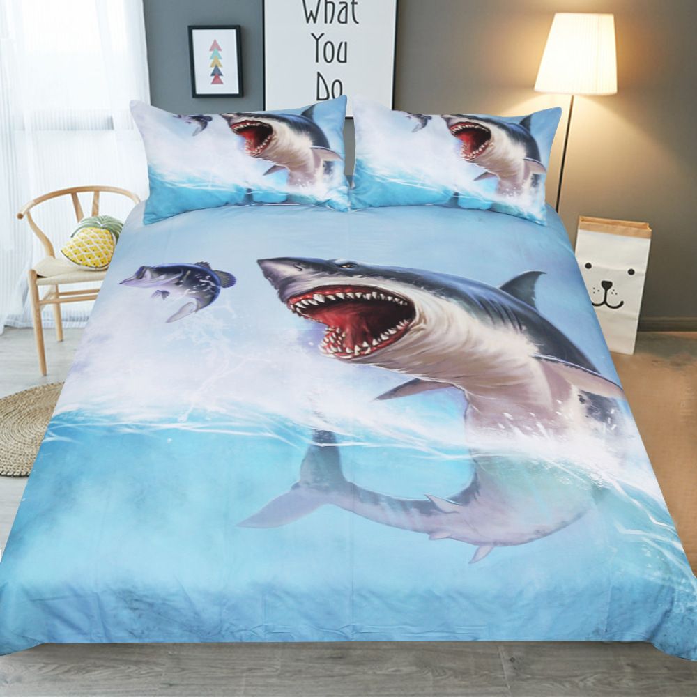 3d Printing Bedding Set Blue Sea Shark Quilt Cover Duvet Cover