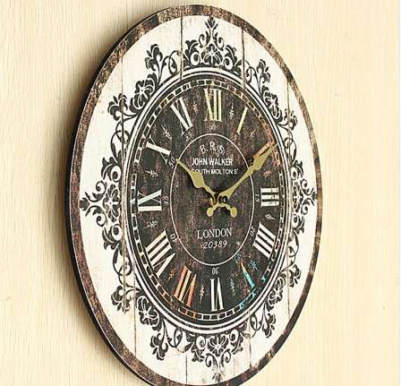 Vintage Wooden Wall Clock Large Shabby Rustic Kitchen ...