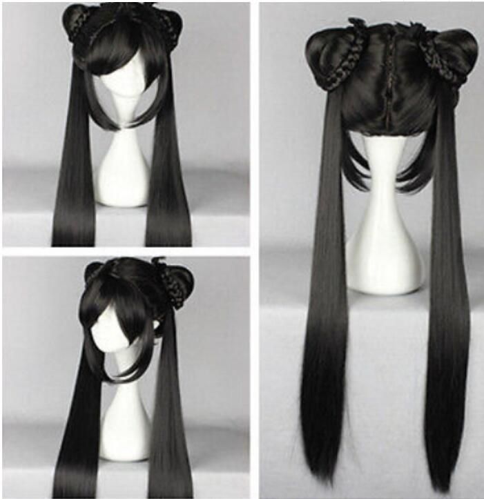 black pigtail cosplay wig