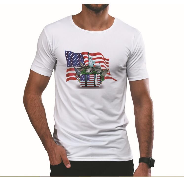 White USA Flag Printing T Shirt Summer Men TEE Fashion Crew Neck Mens T