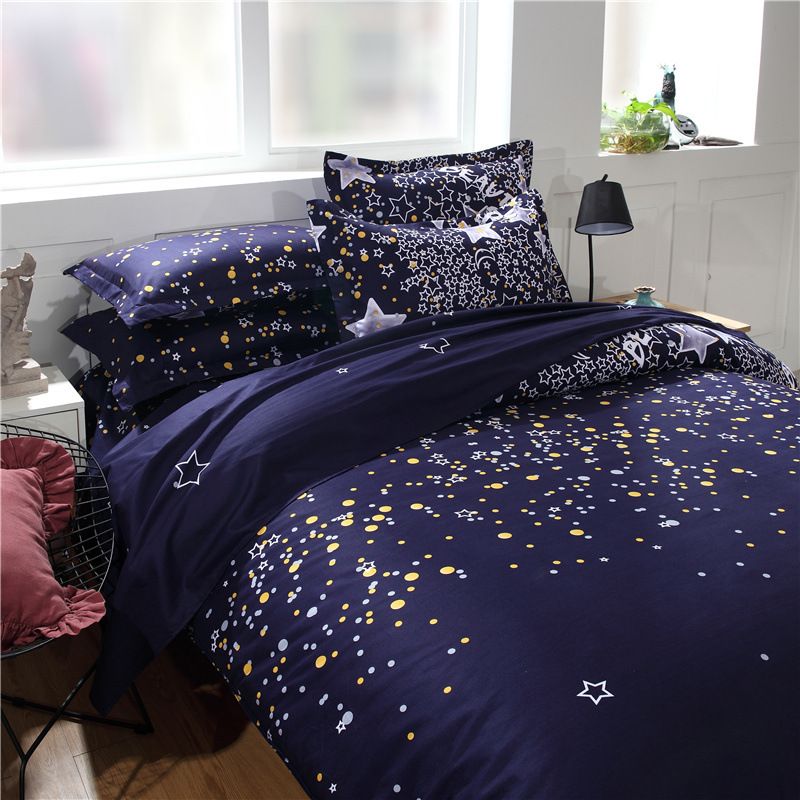 Urijk New Star Bedding Set Queen Soft Bedclothes Twill Blue Print