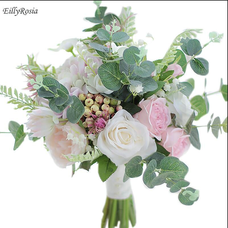 Bouquet de casamento do país europeu noiva flores buquê de flores segurando  flores rosa rosa lírio azul eucalipto ramos de novia artificiales high-end