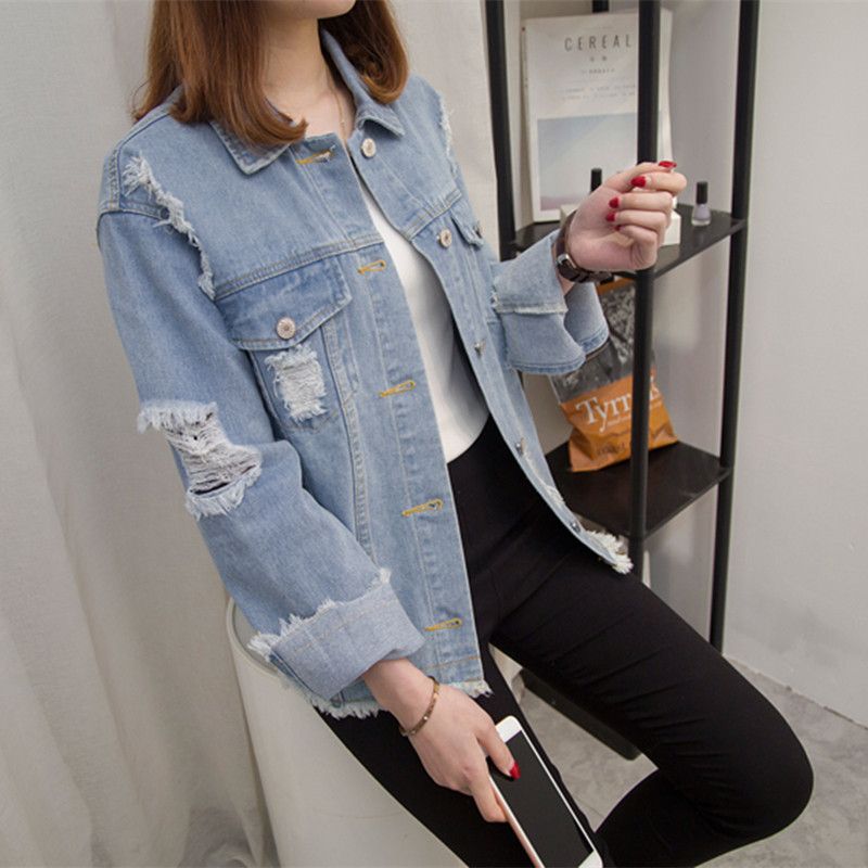 Grosshandel Xl 2xl 3xl 4xl Ubergrossen Zerrissenen Jeansjacken 2018 Herbst Langarm Hellblaue Jeansjacke Damen Mantel B2284 Von Stripe 23 05 Auf De Dhgate Com Dhgate