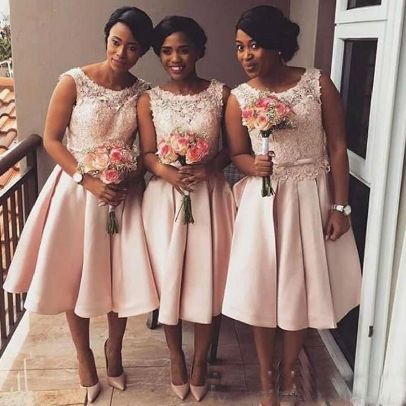 blush knee length bridesmaid dresses