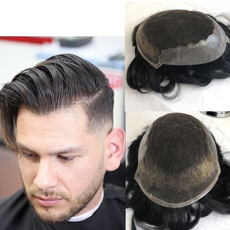 2019 Human Hair Men Wigs French Lace Mens Toupee Lace Front Base