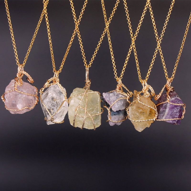 Wholesale 12 Pcs en forme de cœur pierre naturelle Cristal Gemme Collier Pendentif