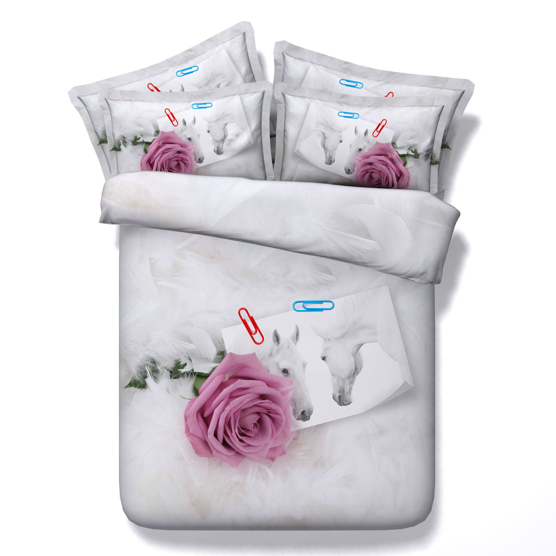 3d Photo Horse Bedding Sets Animal Duvet Cover Pink Floral