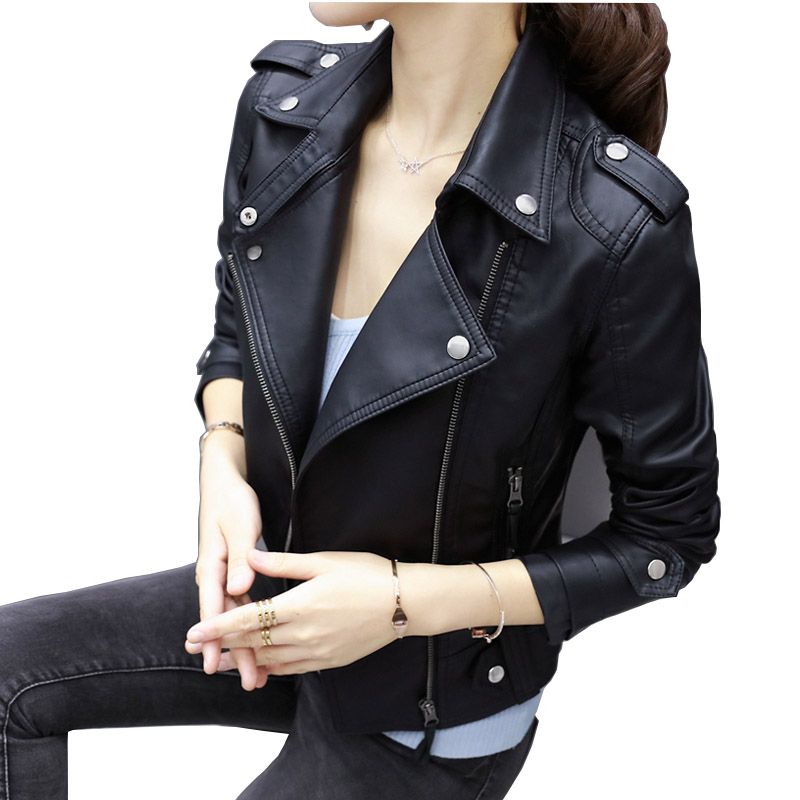 Chaqueta de cuero sintético para mujer abrigo de motociclista colo Chaqueta de cuero sintético para mujer abrigo de motociclista colo