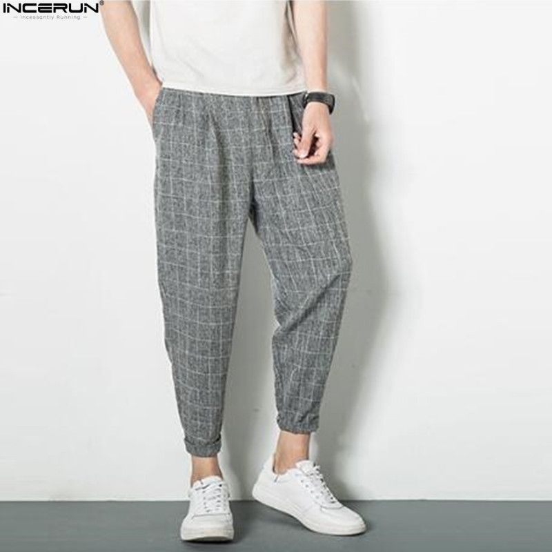 Compra INCERUNO Pantalones Casuales Hombres 2018 Moda Bolsillos A Cuadros Pantalones  Retro Streetwear Pantalones Harem Joggers Hombres Harajuku Más Tamaño  Barato | Entrega Rápida Y Calidad | Es.Dhgate
