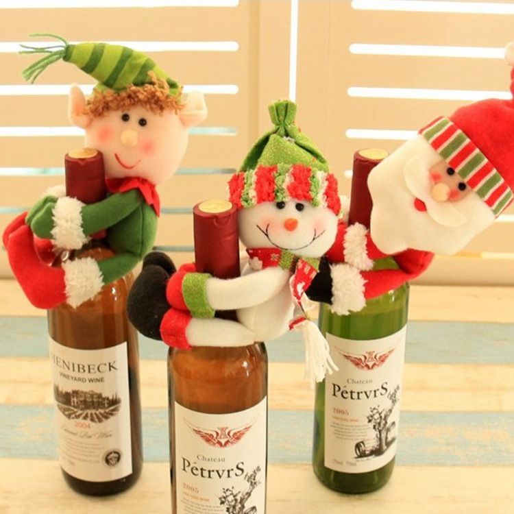 Christmas Decorative Wine Bottle Cap Cloth Doll Toy Snowman Santa