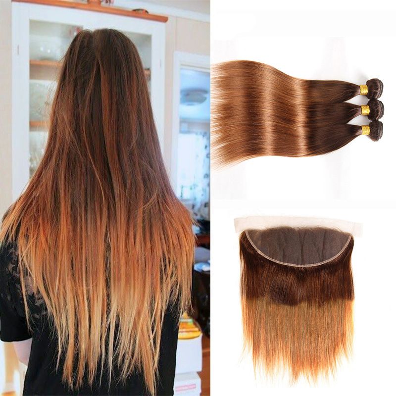 2020 Brazilian Straight Hair Ombre Bundles With Lace Frontal 4 30