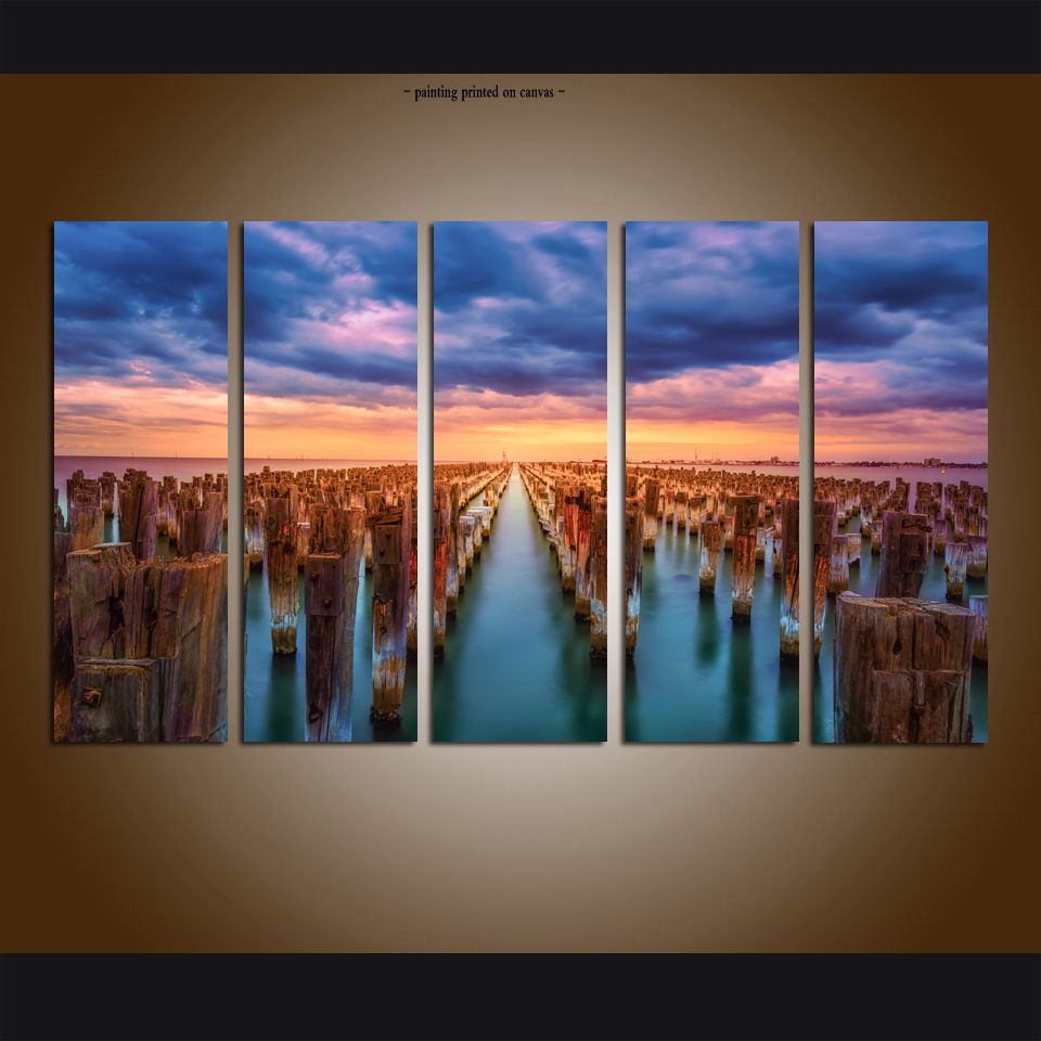 Acheter Grand 5 Panneau Moderne Decor Art Mural Coucher Du Soleil