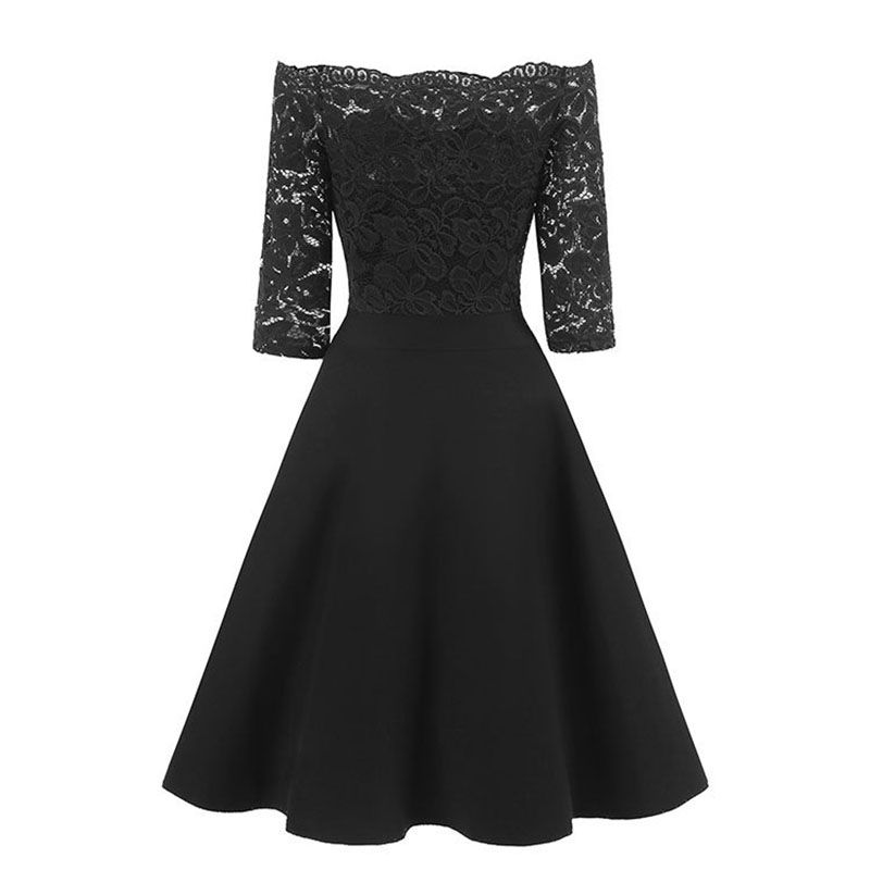 Black lace dress knee length Clearance
