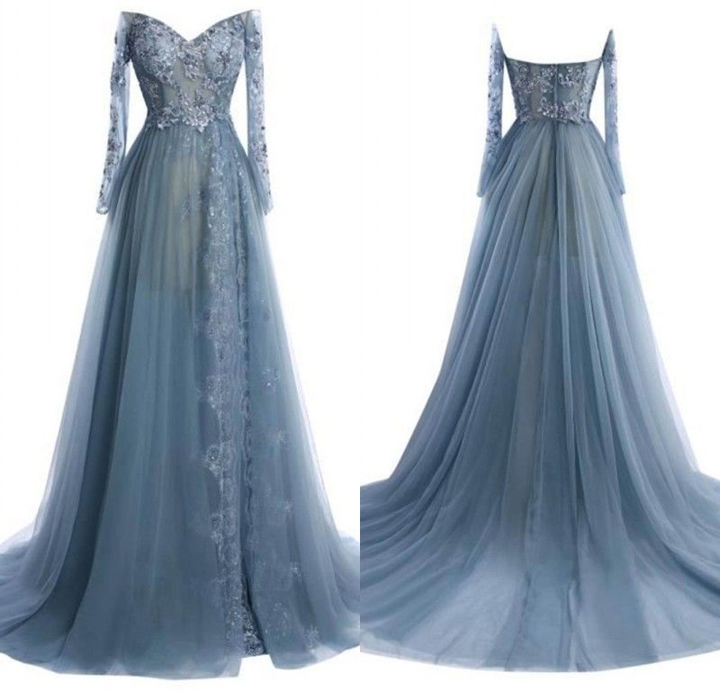 silver blue formal dress