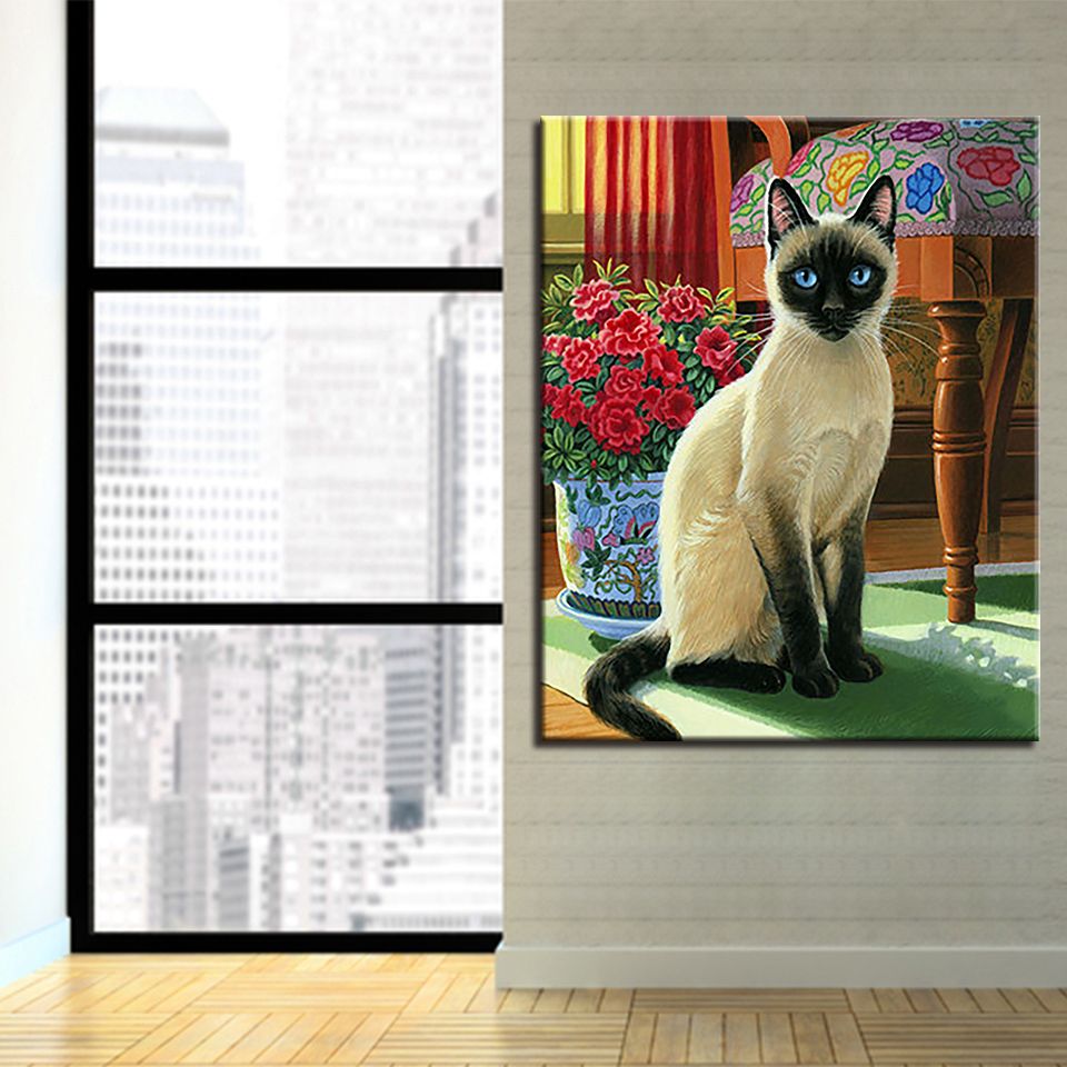 Compre Diy Pintura Por Numeros Dibujo Vintage Lindo Gato Siames Pinturas Al Oleo Kits Pintados A Mano Para Colorear En La Lona Decoracion Del Hogar Arte De La Pared A 21 81