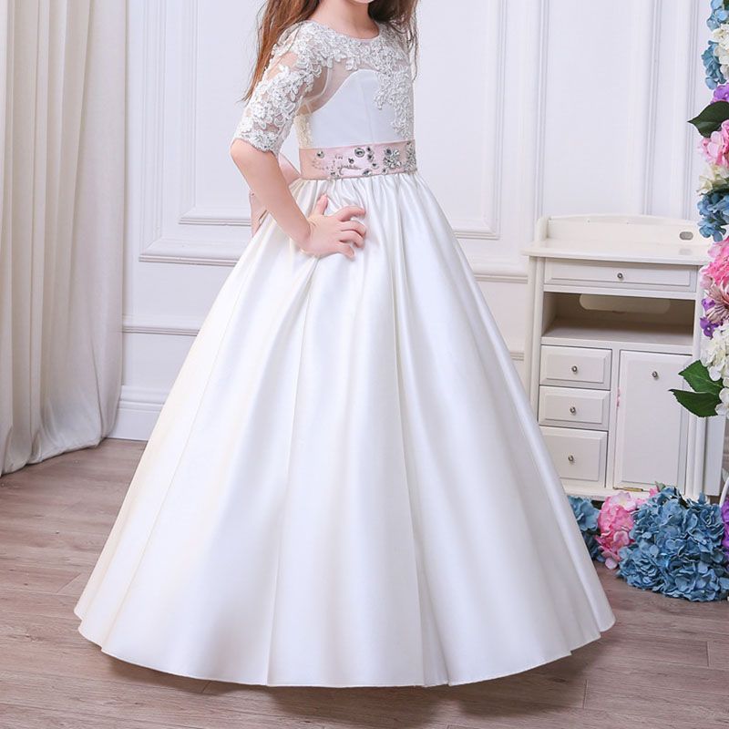 New Princess White Puffy Ball Gown Short Sleeves Flower Girl Dresses ...