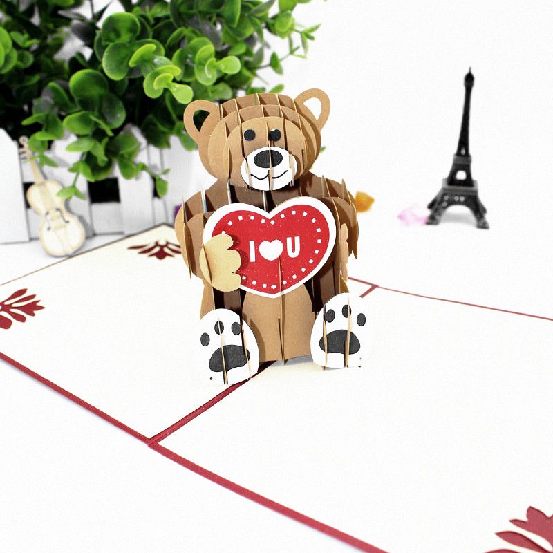 Acquista Teddy Bear Cartoline Di Auguri Compleanno Bambini Carte Regalo Di Nozze Ti Amo Gli Amanti Della Decorazione Della Festa Regalo Di Anniversario Bomboniere 3d Pop Up Cards A 1 59 Dal