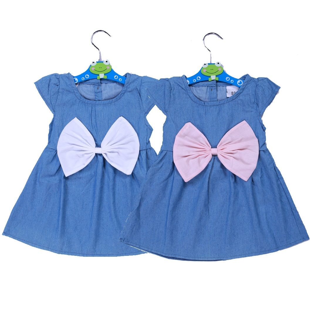Baby Girl Kids Newborn Toddler Infant Big Bowknot Denim Dress Summer Clothes Top