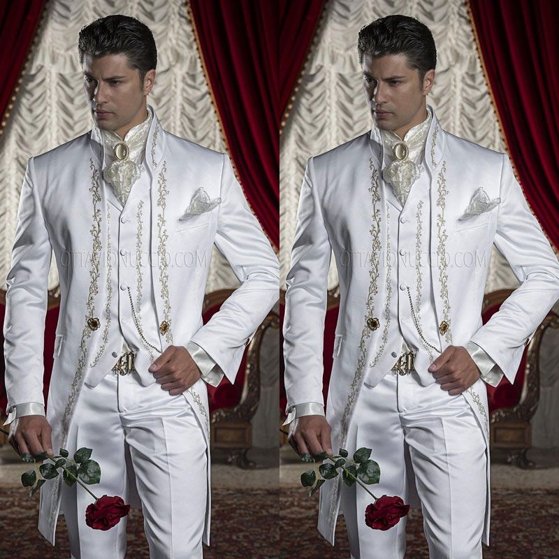 Acquista Abiti Ricamo Smoking Dello Sposo Uomo Bianco Groomsman