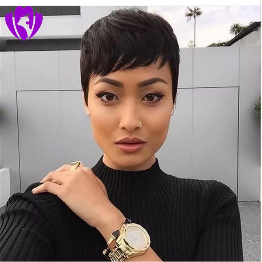 New Rihanna Style Synthetic Black Wig With Bangs Short Wigs For