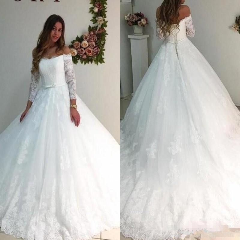 compre delicado vestido de novia 2018 sheer de manga larga con