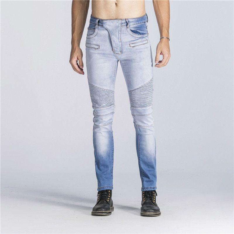 pleated denim jeans