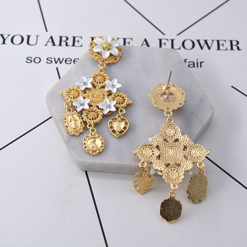 Damen Kronleuchter Ohrringe Kreuz Strass Barock Vintage Kunstperle Lang Damen Kronleuchter Ohrringe Kreuz Strass Barock Vintage Kunstperle Lang