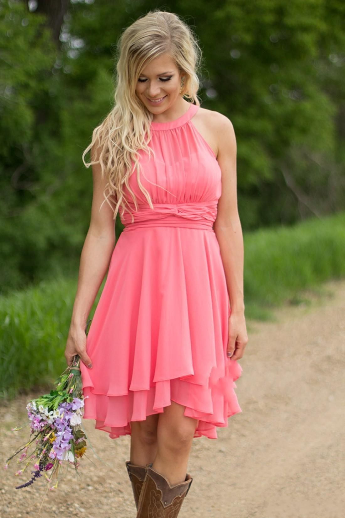 high low coral bridesmaid dress