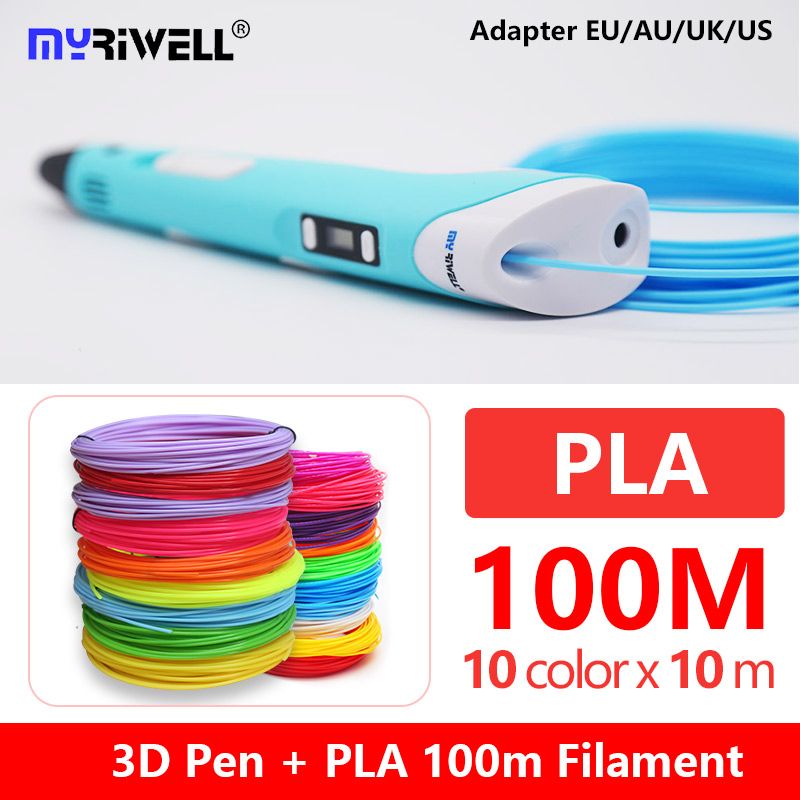 Myriwell RP-100B 3D Pen con LED PLA gratis 1.75 mm Filamento de ABS Mango