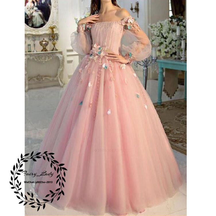 Compra Cenicienta Bishop Manga Larga Vestidos De Quinceañera 2019 Rosa  Apliques De Tul 3D Floral Hinchada De Una Línea Dulce 16 Vestido De Fiesta  Vestidos De 15 Anos Barato | Entrega Rápida
