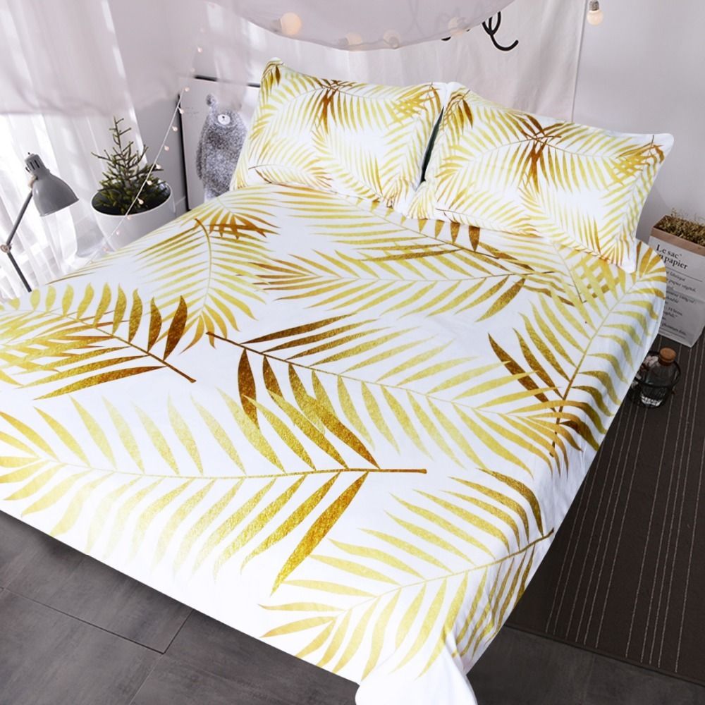 Modern Palm Leaf Bedding Set Tropical Floral Botanic Print Duvet