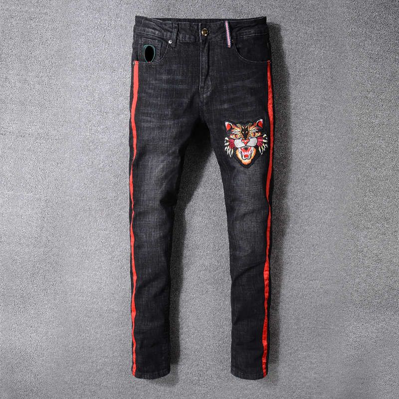mens jeans with red stripe on side