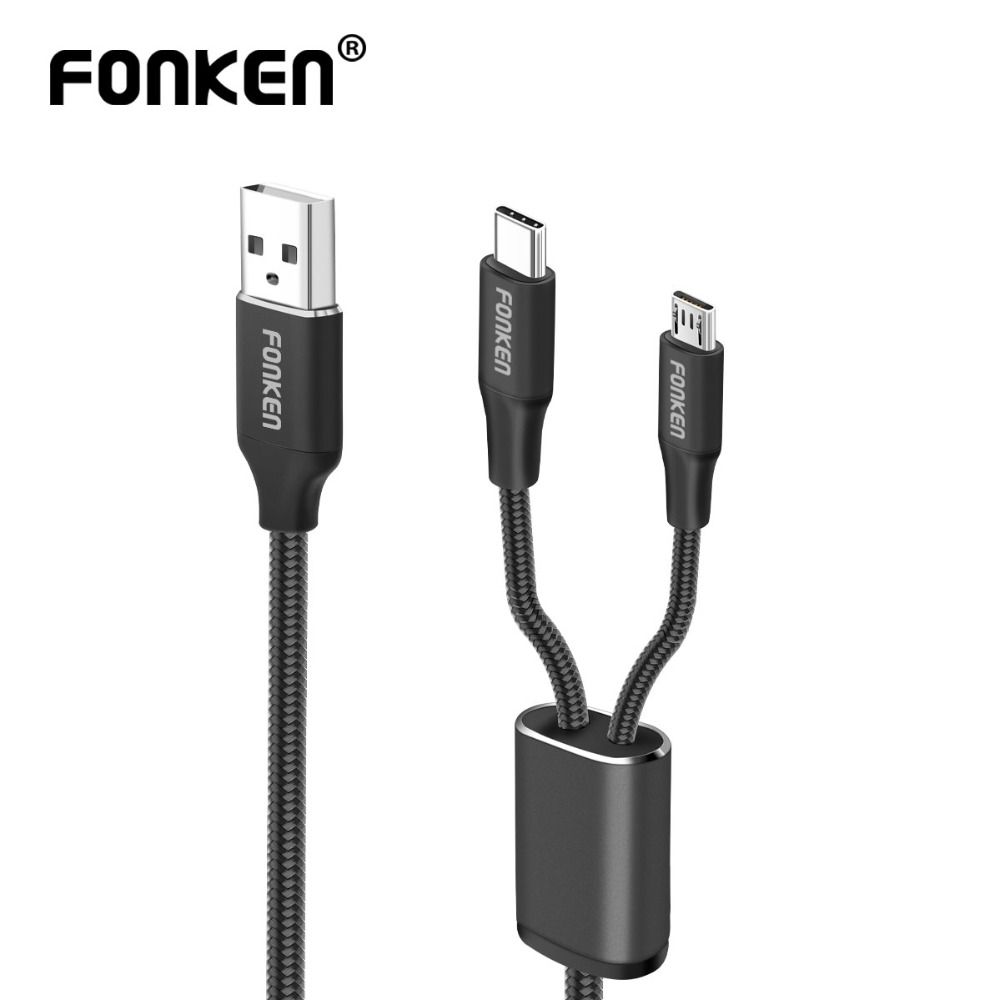 2 In 1 Usb Cable Type C Micro Usb Fast Charging Cable 1m