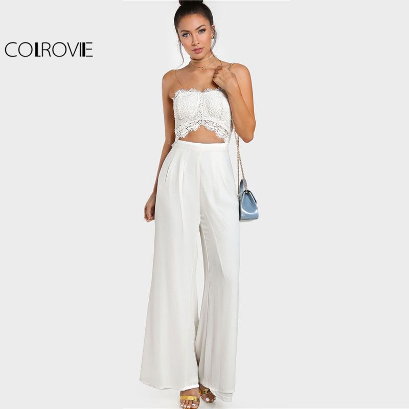 Grosshandel Colrovie Weiss Crochet Cut Out Strapless Jumpsuit Frauen Sleeveless Mitte Taille Plissee Jumpsuit 18 Reissverschluss Sexy Party Overall Von Afashions 45 02 Auf De Dhgate Com Dhgate