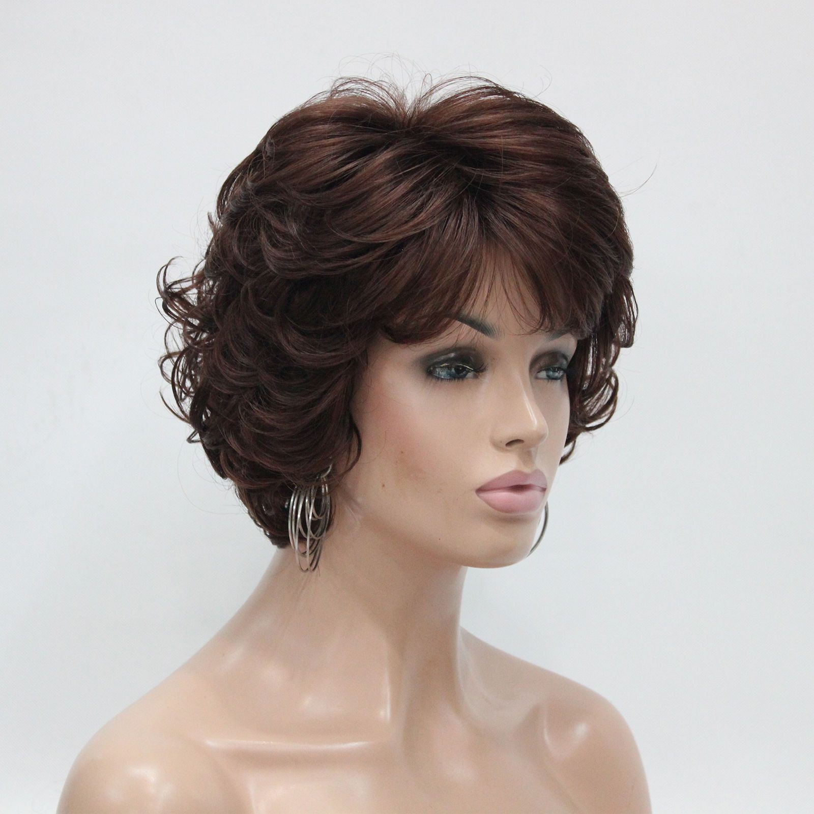 New Women S Wigs Wavy Curly Dark Auburn 31 Short Synthetic