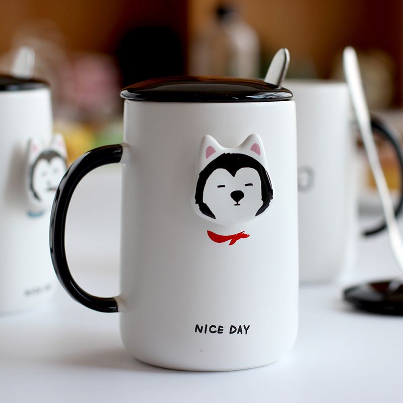 400ml Cute Lovely 3d Pet Husky Ceramic Coffee Mugs Set Funny Home