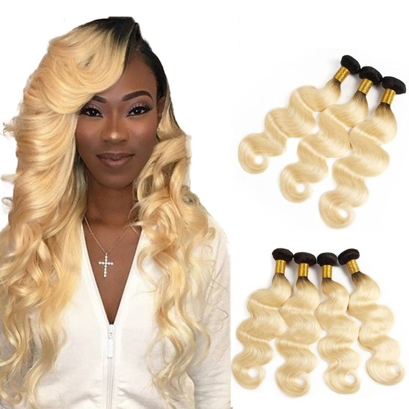 Charmingqueen 1b 613 Ombre Blonde Hair Brazilian Body Wave Hair Bundles 2 Tone Dark Roots Platinum Ombre Body Wave Human Hair Extension Black Hair