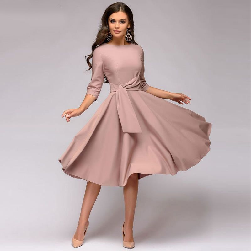 Otoño vestidos de mujer 2018 línea vestido elegante oficina vestido de fiesta delgado fajas
