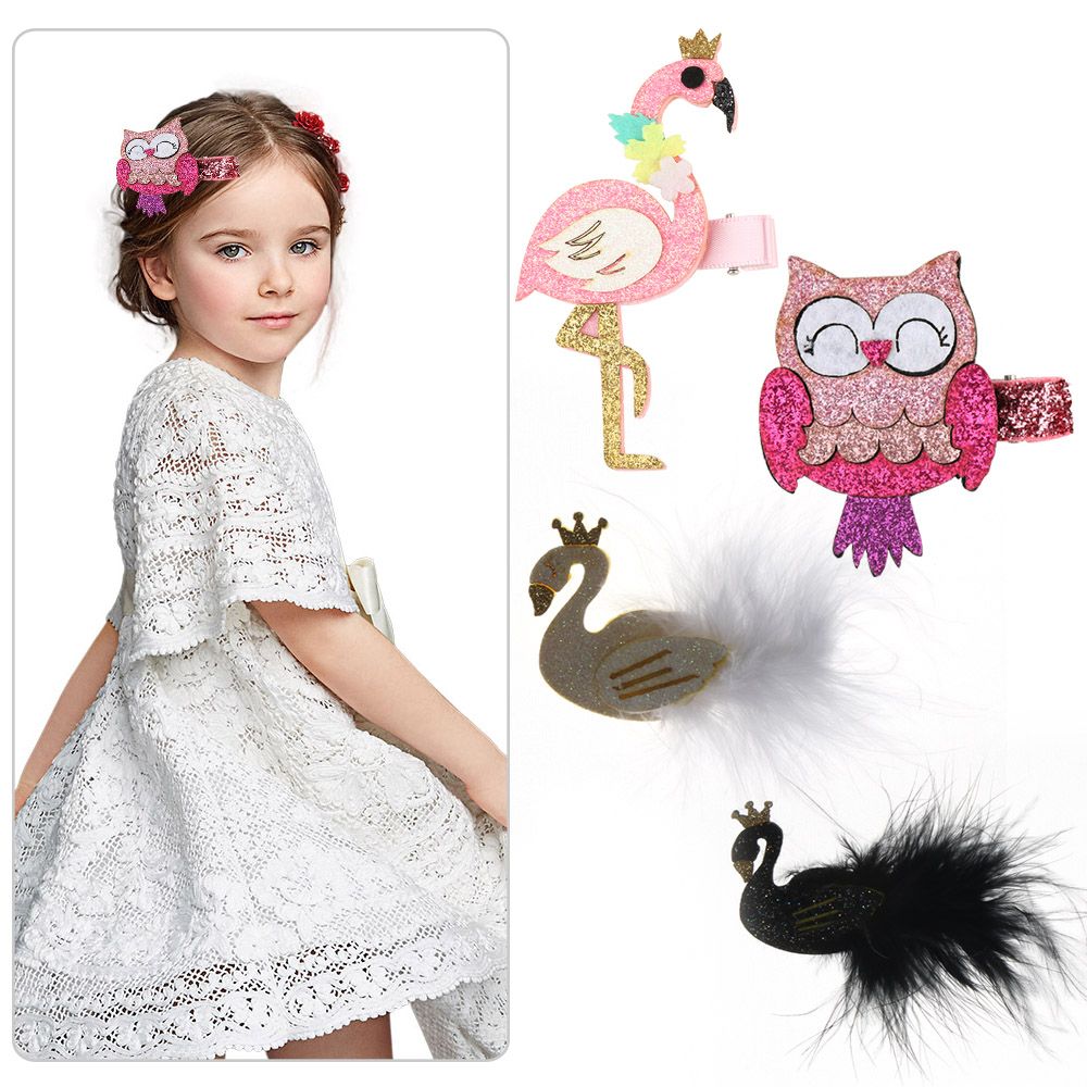 Headwear Fashion Cartoon Hairpins Flamingo Swan Owl Girls Barrettes Hair Clips