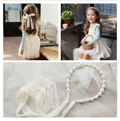 Korean Cute Princess Hairwear Girls Lace Pearl Hair Bows Sticks