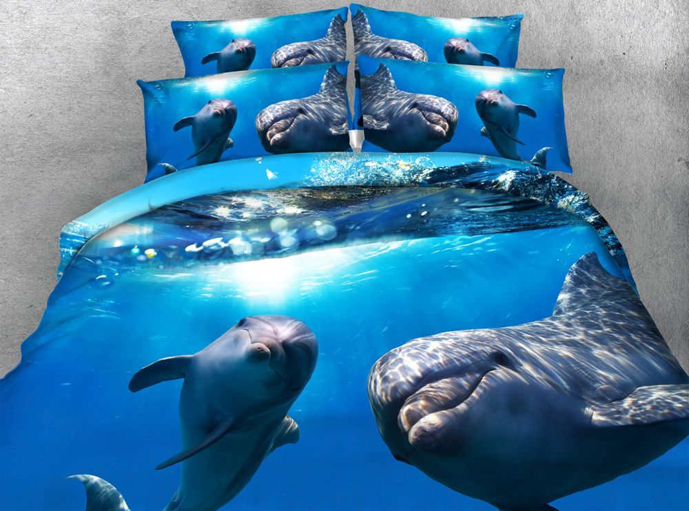 Jf 080 S Blue Ocean And Dolphin Bedding Sets King Size Beautiful